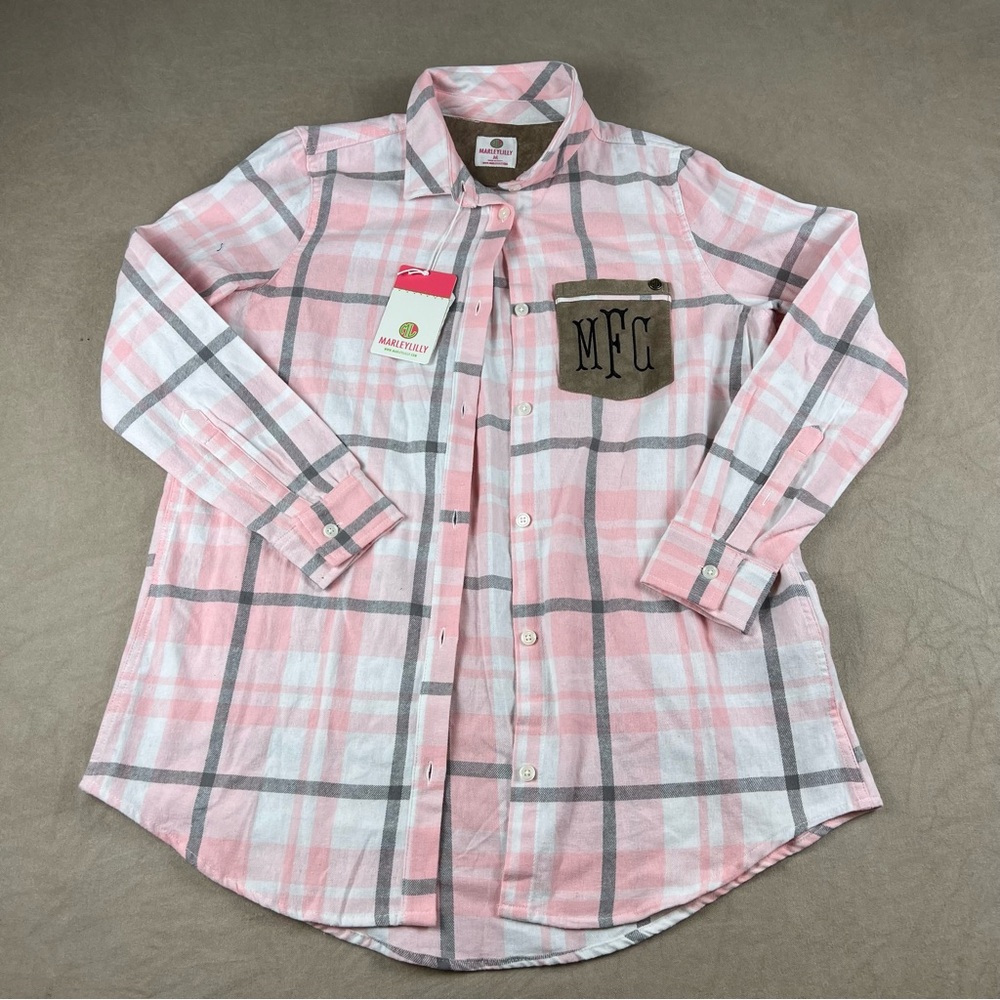 MFC Women's Pink Plaid Button Down Shirt size medium country style